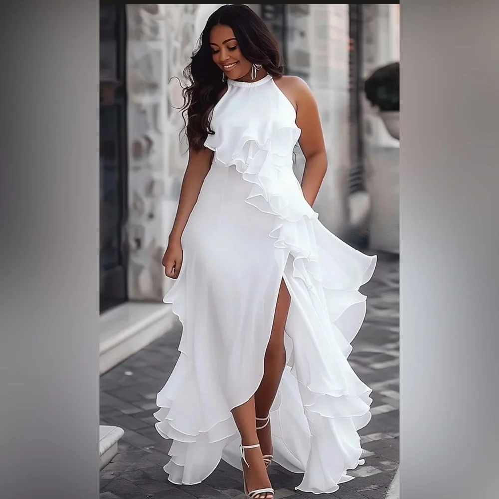 NWT  Xpluswear Design Plus Size Black Halter
Collar Split Ruffle Maxi Dresses - Picture 4 of 4